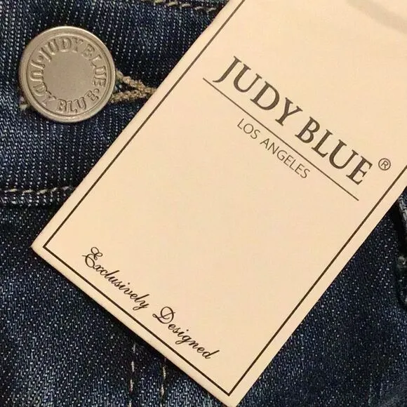 Judy Blue Medium Blue Wash Mid Rise Factory Distressed Skinny Fit Denim Jeans