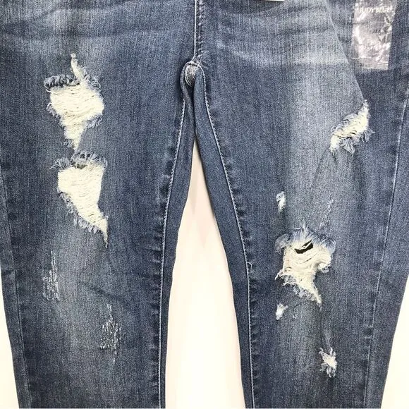 Judy Blue Medium Blue Wash Mid Rise Factory Distressed Skinny Fit Denim Jeans