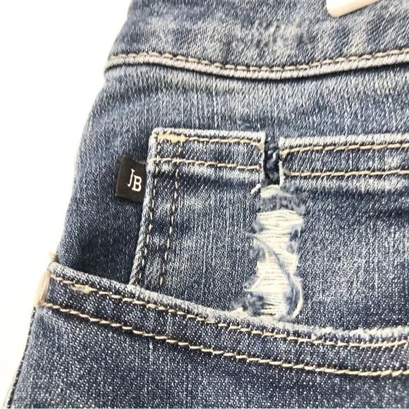 Judy Blue Medium Blue Wash Mid Rise Factory Distressed Skinny Fit Denim Jeans