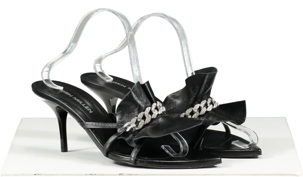 Karen Millen Black Leather Jewelled Ruched Low Heel UK 7 EU 40 👠