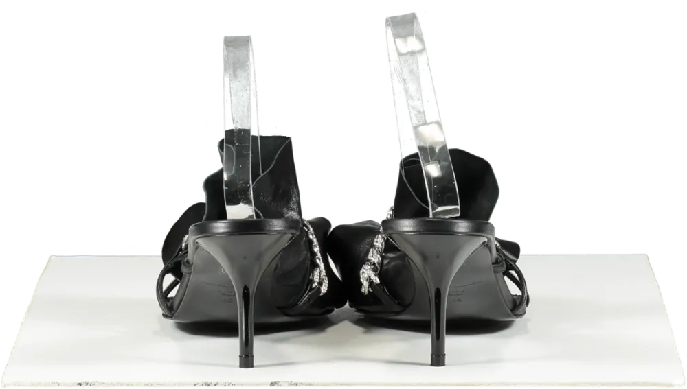 Karen Millen Black Leather Jewelled Ruched Low Heel UK 7 EU 40 👠