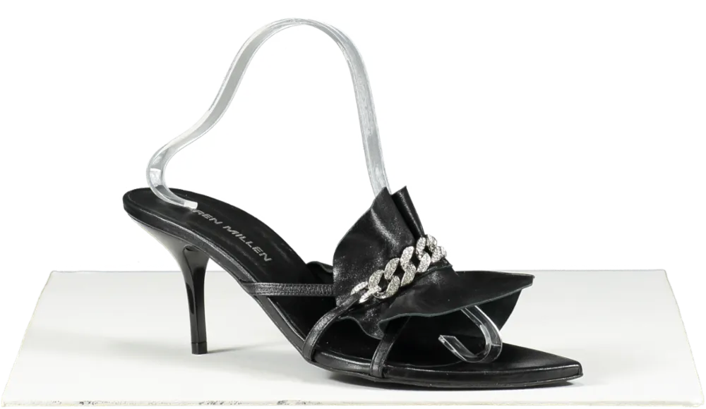Karen Millen Black Leather Jewelled Ruched Low Heel UK 7 EU 40 👠