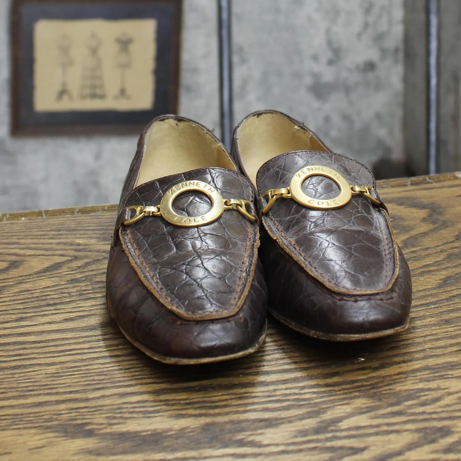 Kenneth Cole New York Vintage Crocodile Print Winners Circle Loafers Brown 6.5B