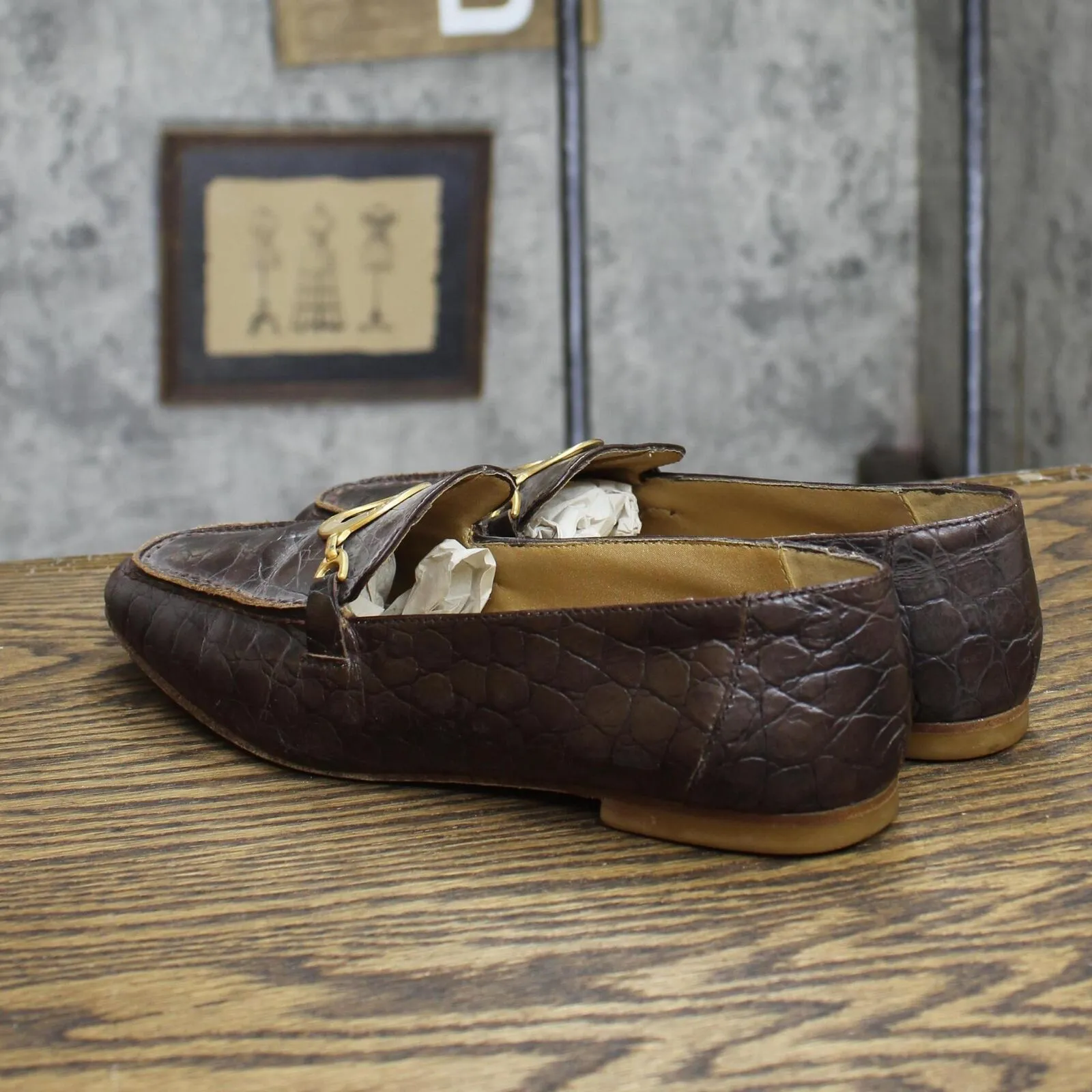 Kenneth Cole New York Vintage Crocodile Print Winners Circle Loafers Brown 6.5B
