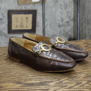 Kenneth Cole New York Vintage Crocodile Print Winners Circle Loafers Brown 6.5B