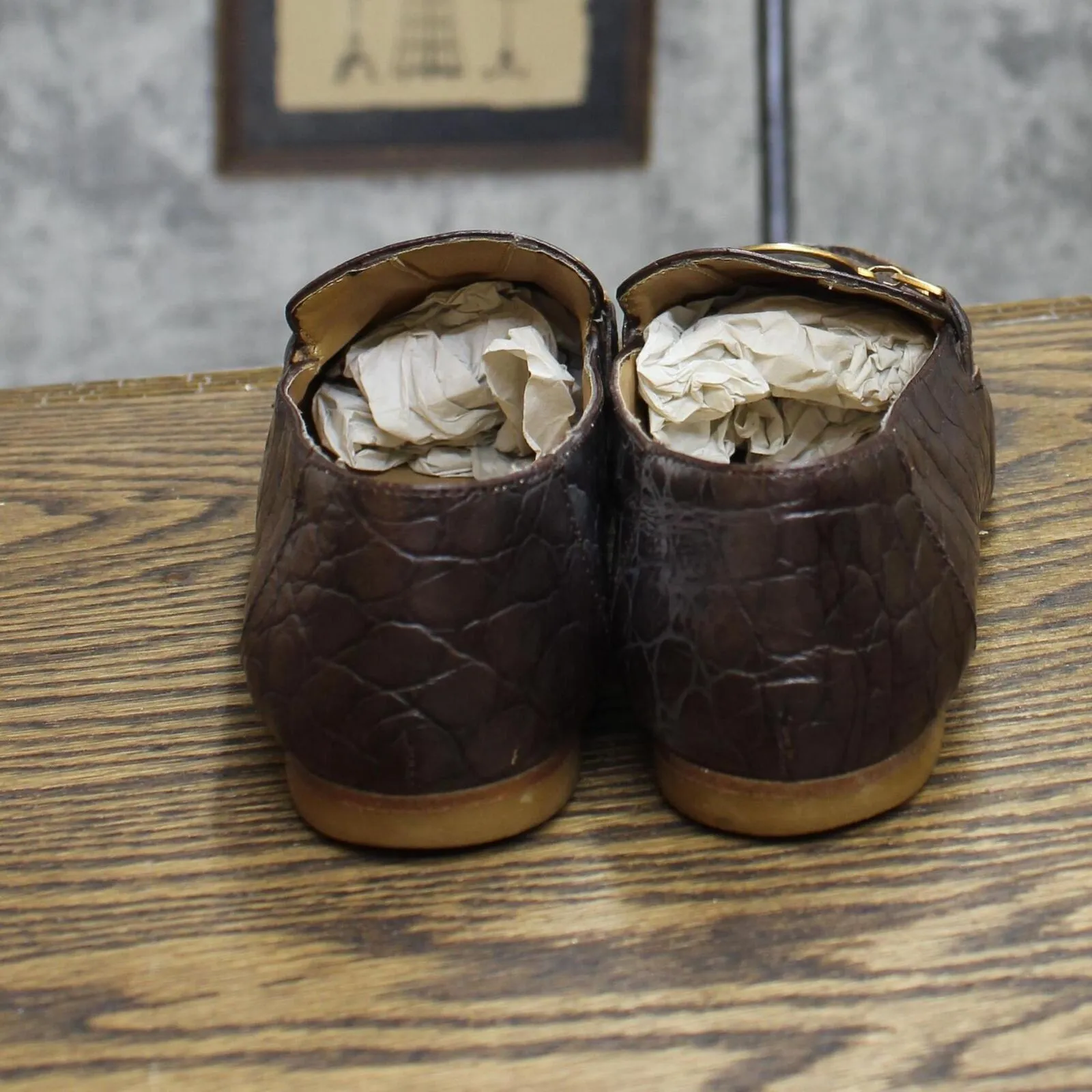 Kenneth Cole New York Vintage Crocodile Print Winners Circle Loafers Brown 6.5B