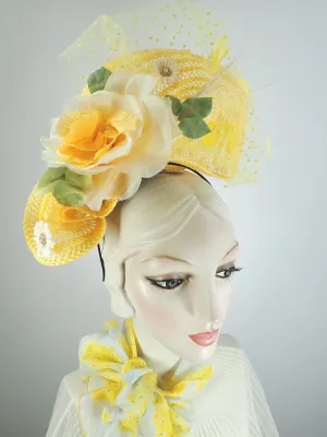 Kentucky Derby Fascinator Hat for Women. Yellow Kentucky Derby Hat. Statement Hat Kentucky Derby