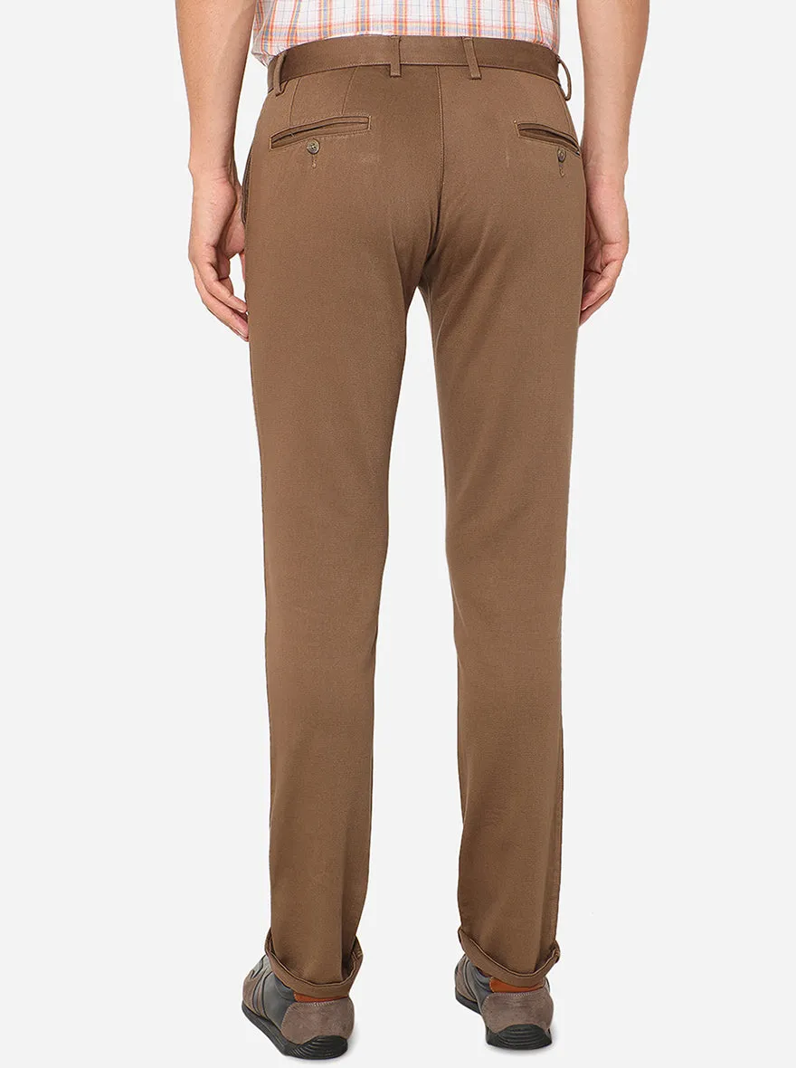 Khaki Solid Super Slim Fit Casual Trouser | Greenfibre