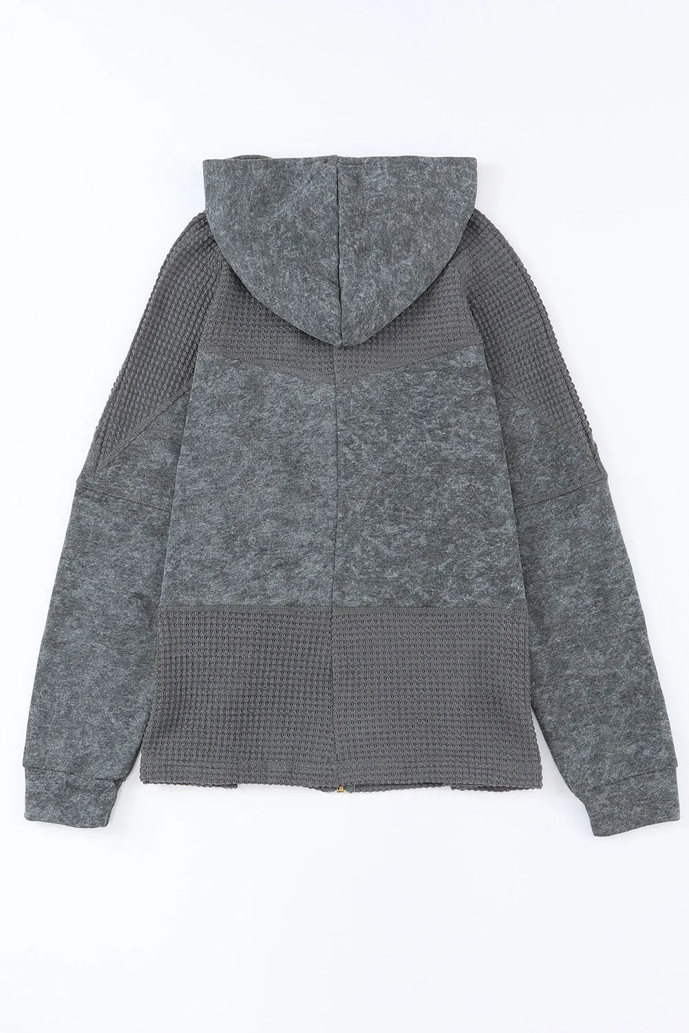 Khaki Waffle Patchwork Vintage Washed Hooded Jacket