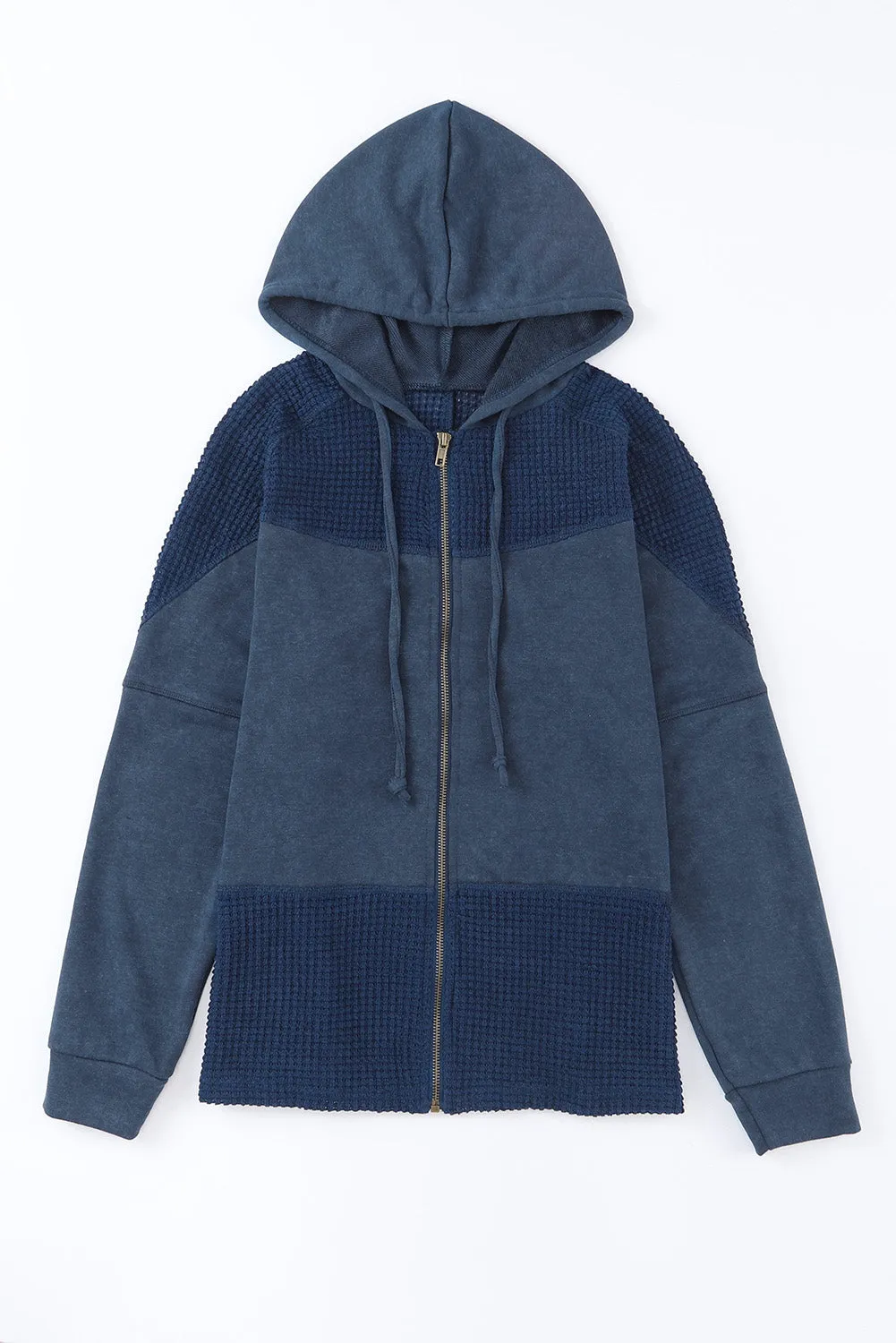 Khaki Waffle Patchwork Vintage Washed Hooded Jacket