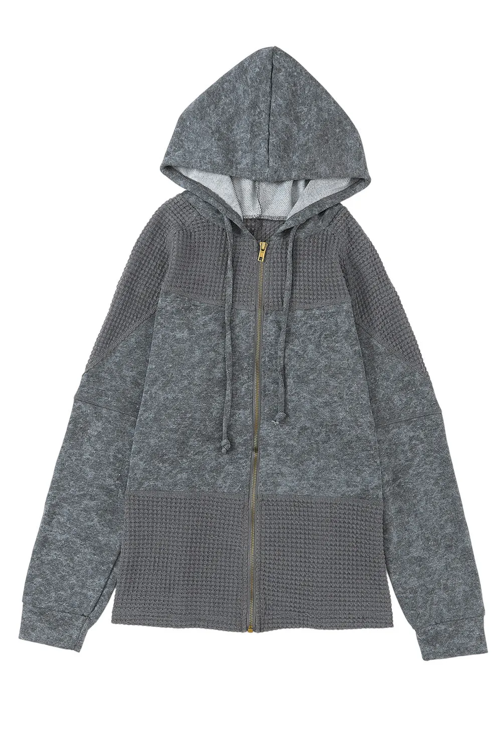 Khaki Waffle Patchwork Vintage Washed Hooded Jacket