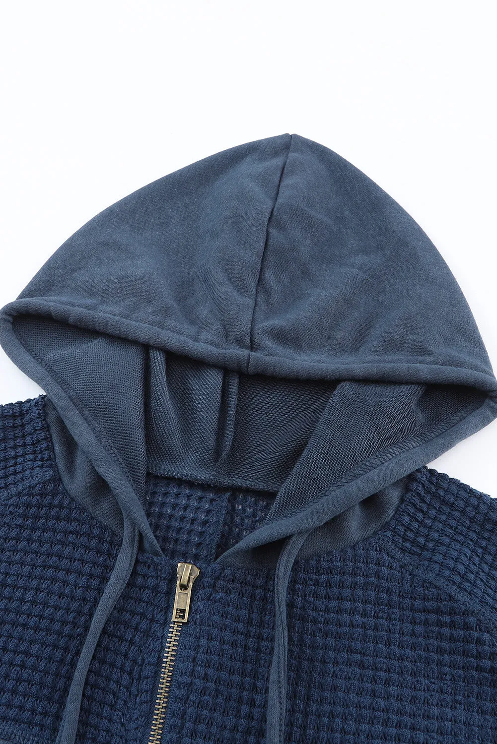 Khaki Waffle Patchwork Vintage Washed Hooded Jacket