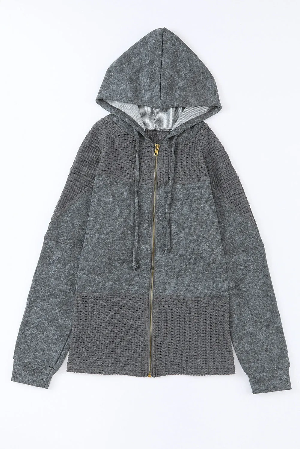 Khaki Waffle Patchwork Vintage Washed Hooded Jacket