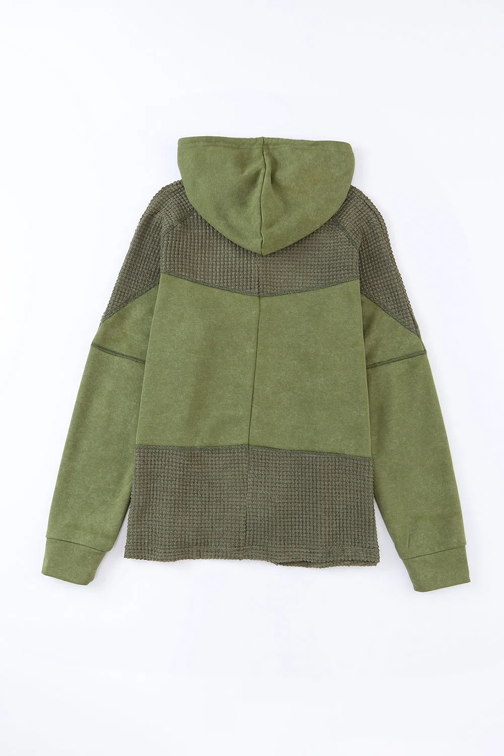 Khaki Waffle Patchwork Vintage Washed Hooded Jacket