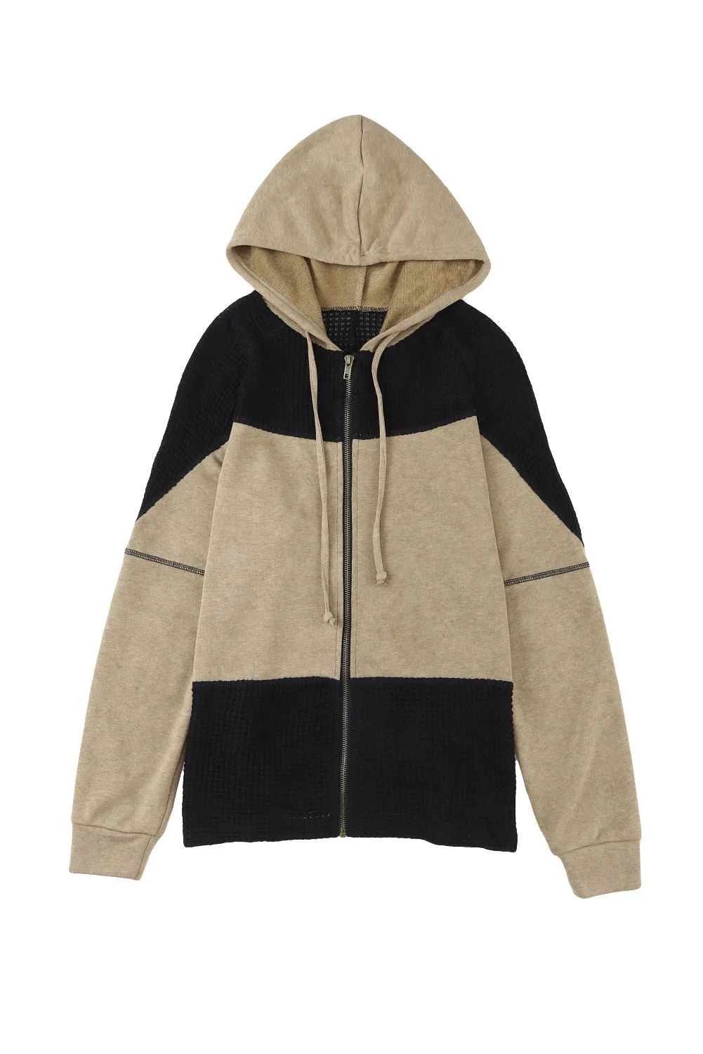 Khaki Waffle Patchwork Vintage Washed Hooded Jacket