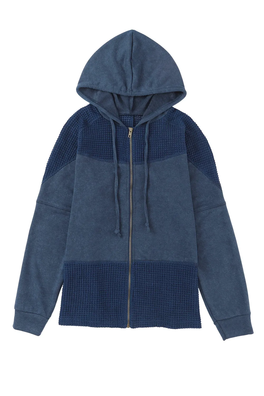 Khaki Waffle Patchwork Vintage Washed Hooded Jacket