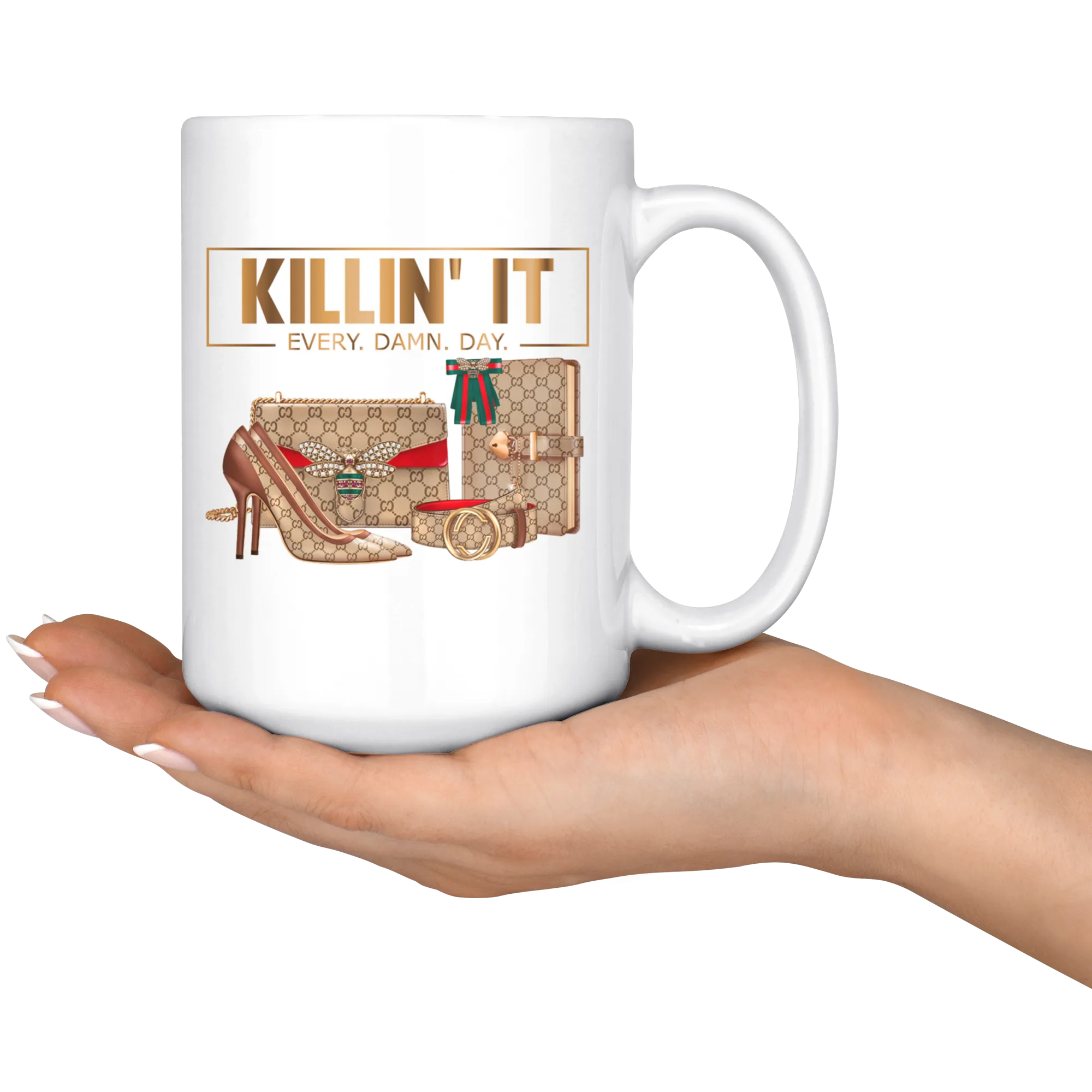 Killing It | 15 oz Mug | Coffee Mug | Gifts for Her | Hot or Tea Beverage | Gold Motivation