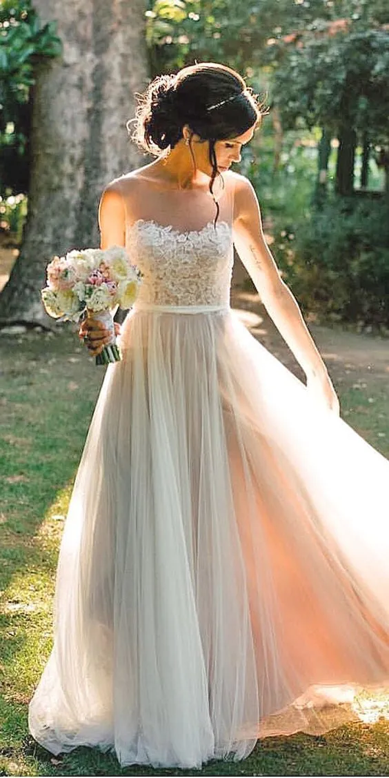 Lace Top Tulle A Line Formal Onsale Long Prom Dress, BG51493