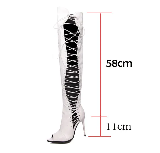 Ladies High Heel Over The Knee Peep Toe Summer Boot ..