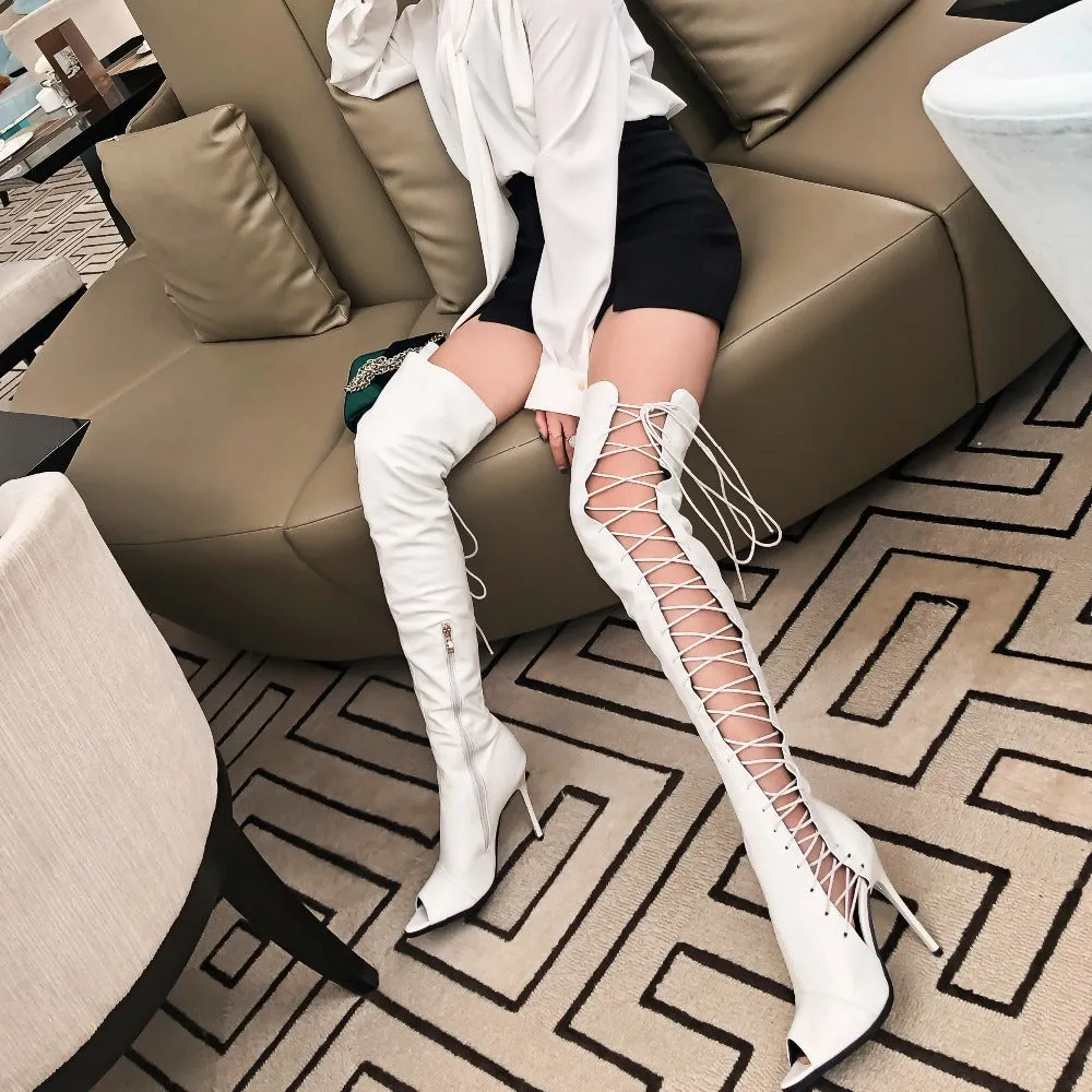 Ladies High Heel Over The Knee Peep Toe Summer Boot ..
