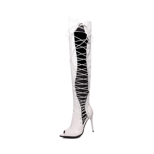 Ladies High Heel Over The Knee Peep Toe Summer Boot ..