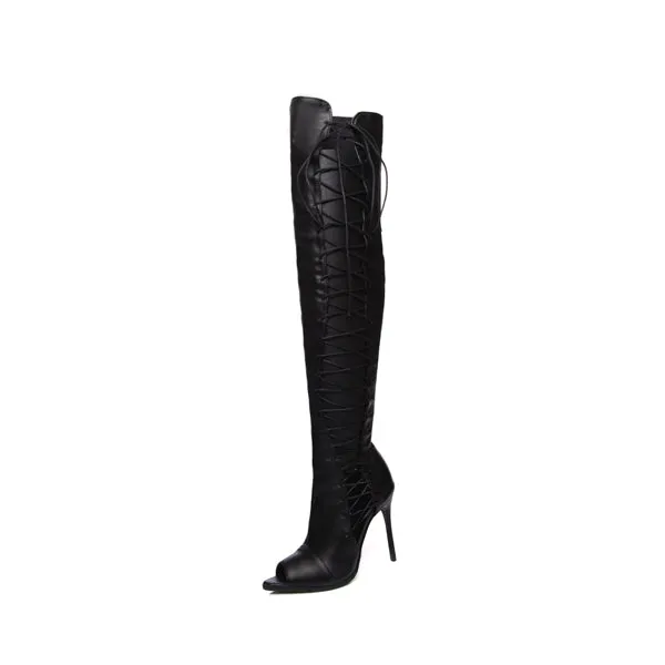Ladies High Heel Over The Knee Peep Toe Summer Boot ..