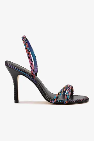 Larroude x Jonathan Cohen Annie Sandal In Black and Rainbow Leather