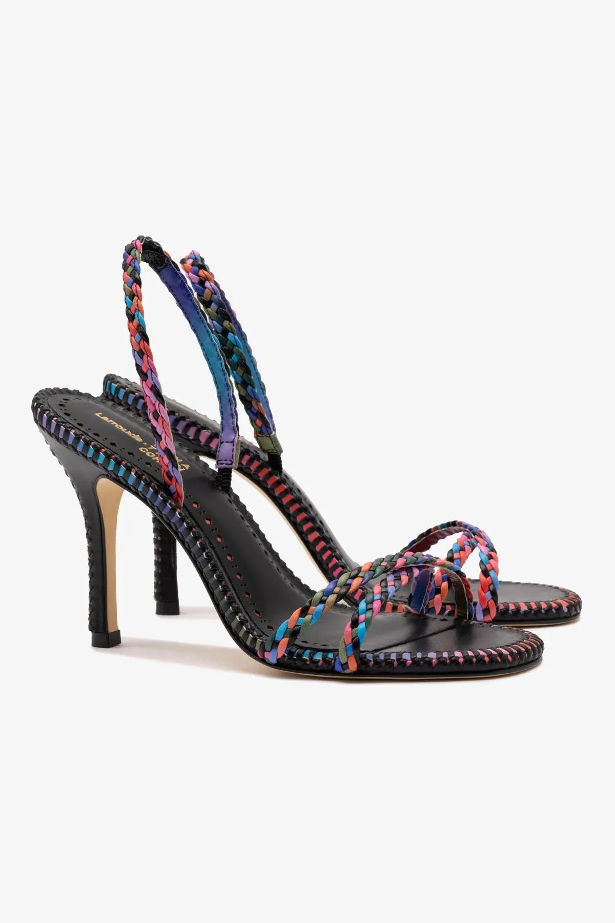 Larroude x Jonathan Cohen Annie Sandal In Black and Rainbow Leather