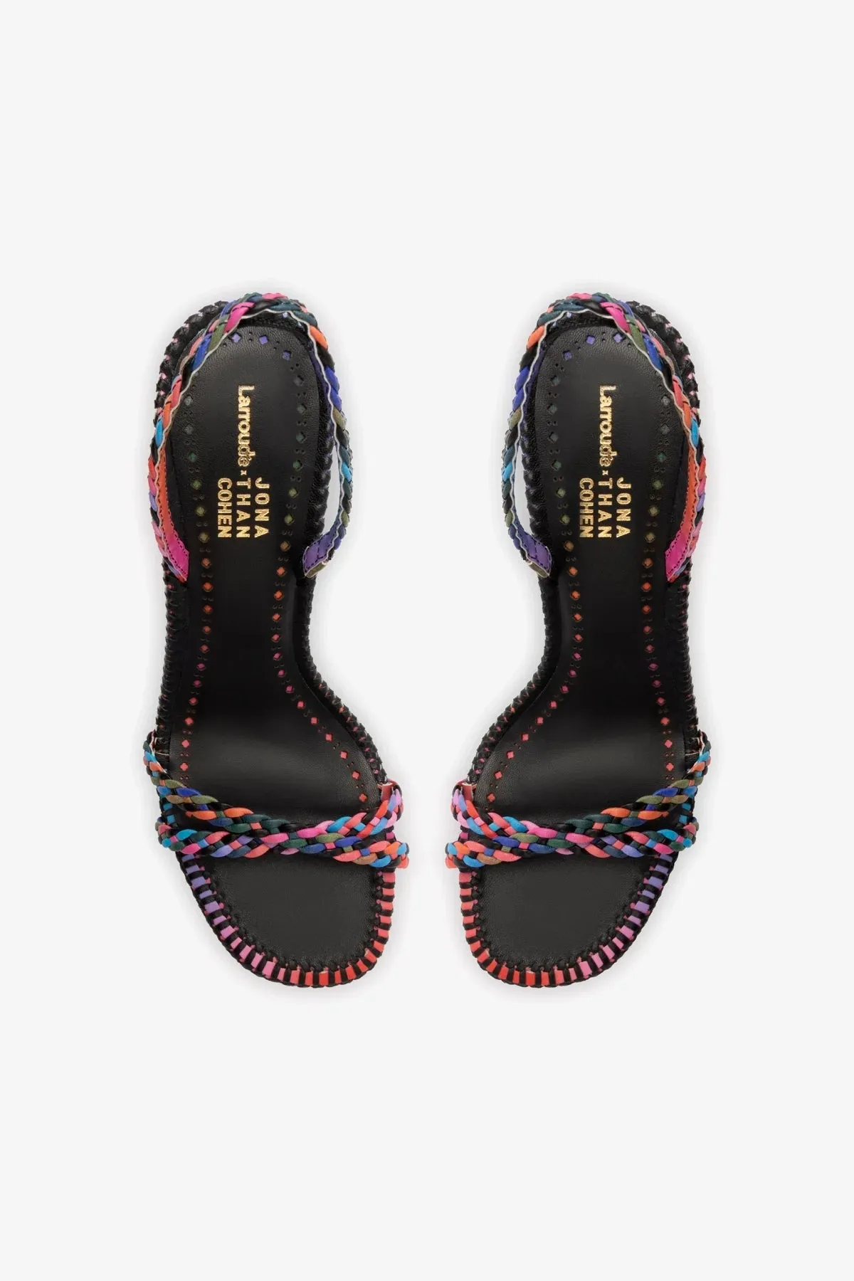 Larroude x Jonathan Cohen Annie Sandal In Black and Rainbow Leather