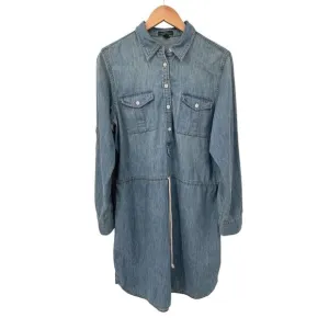 Lauren Ralph Lauren Denim Dress Womens 12 Blue Chambray Cotton Drawstring Waist