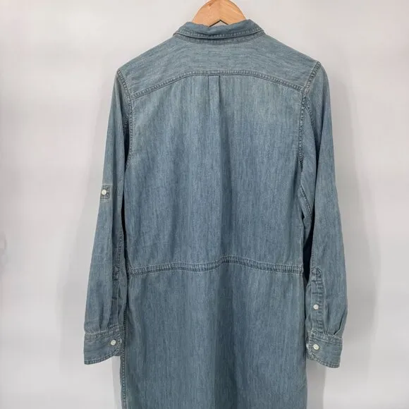 Lauren Ralph Lauren Denim Dress Womens 12 Blue Chambray Cotton Drawstring Waist