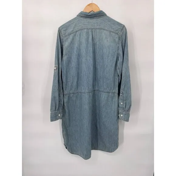 Lauren Ralph Lauren Denim Dress Womens 12 Blue Chambray Cotton Drawstring Waist