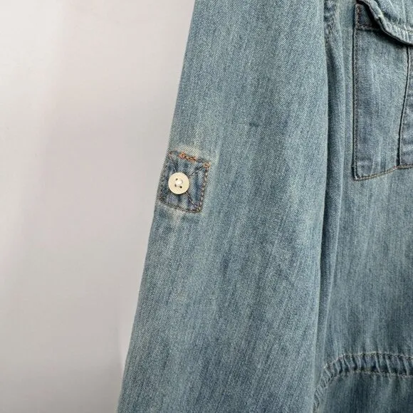 Lauren Ralph Lauren Denim Dress Womens 12 Blue Chambray Cotton Drawstring Waist