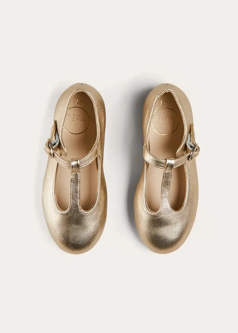 Leather Charlotte Shoes in Gold (24-35EU)