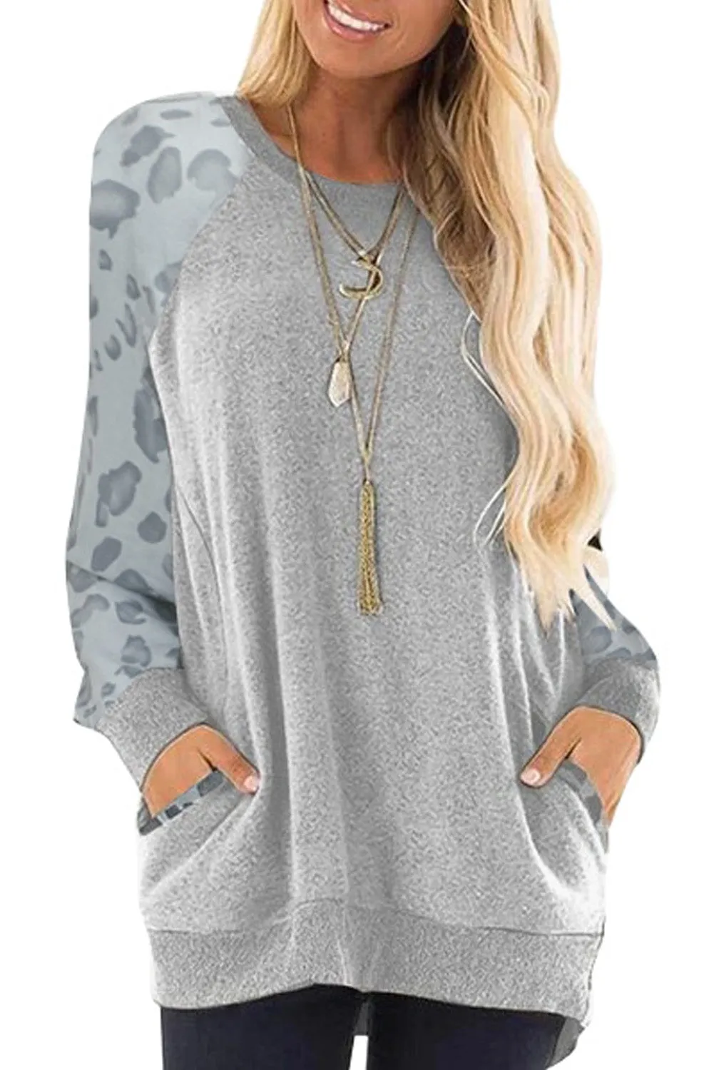 Leopard Print Raglan Sleeve Casual Top
