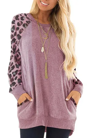 Leopard Print Raglan Sleeve Casual Top