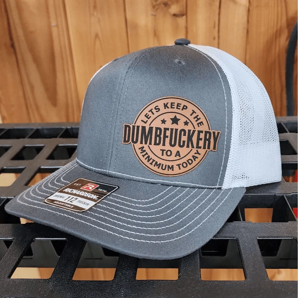 Lets Keep The Dumbfckery Premium Leather Patch Hat