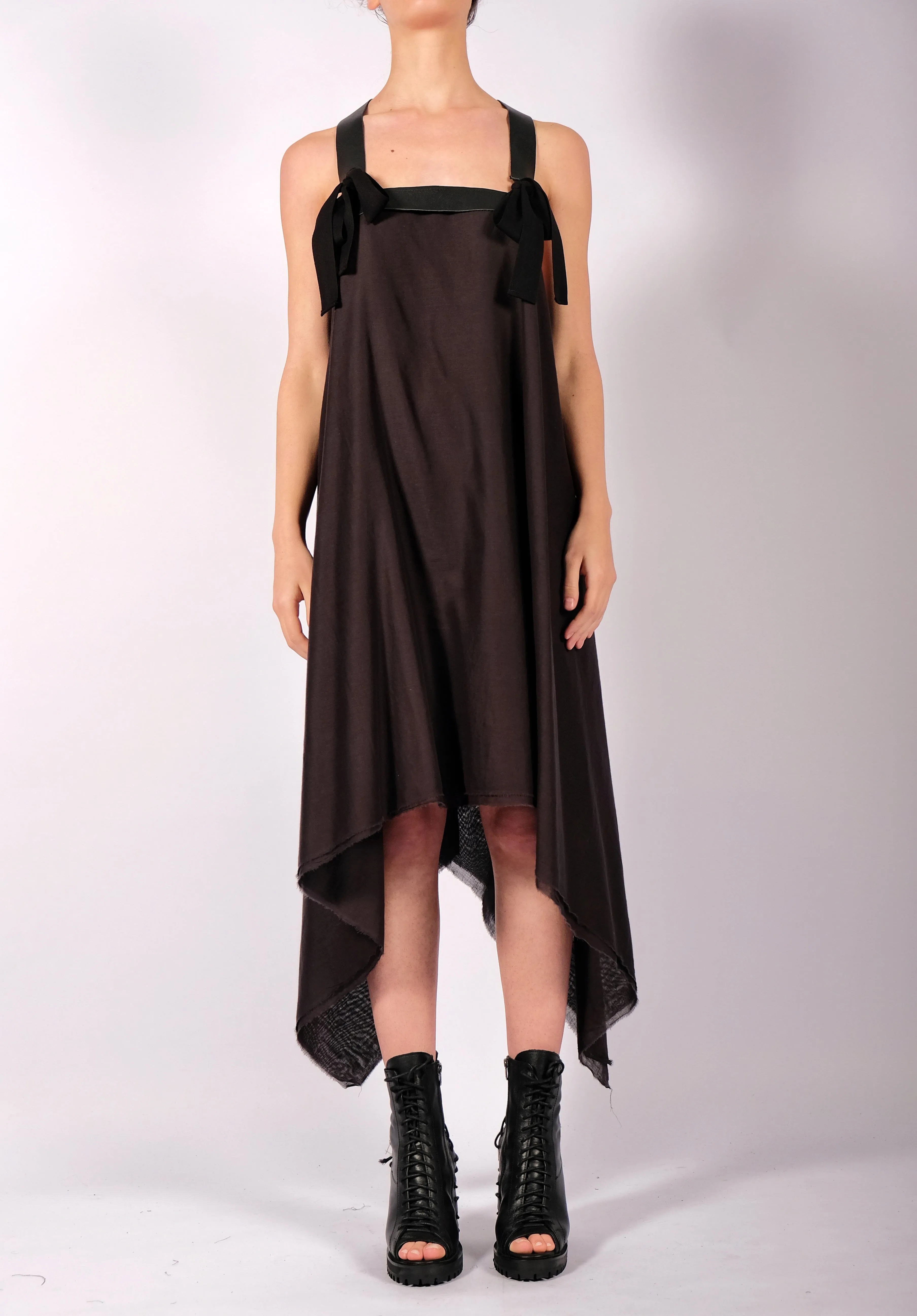 Light Cotton Dress with Leather Straps Midi