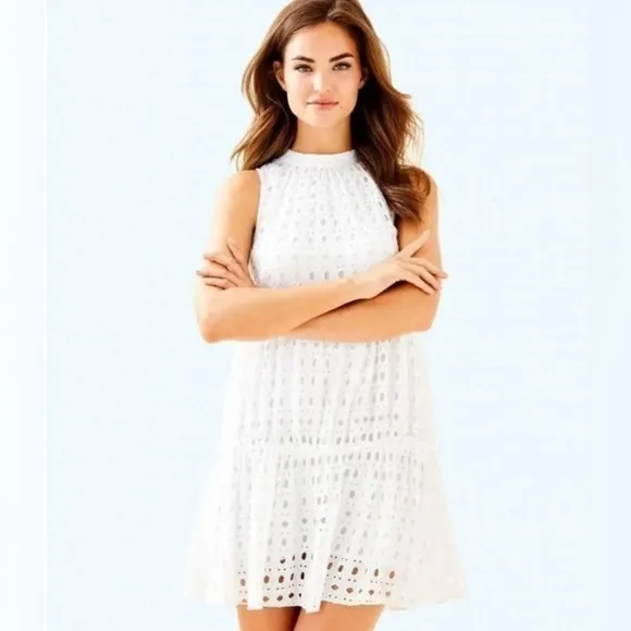 Lilly Pulitzer INDIRA Swing Dress Resort Snow White Eyelet Size XS