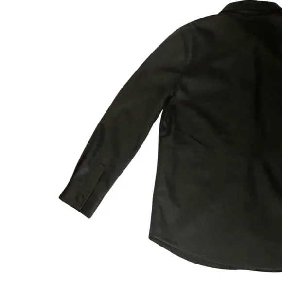 Liverpool Seamed Faux Vegan Button-down Leather Shacket, Black, Size XS