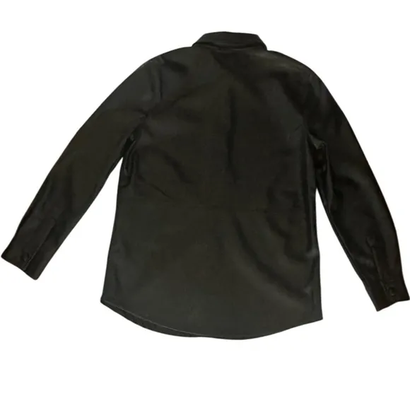 Liverpool Seamed Faux Vegan Button-down Leather Shacket, Black, Size XS