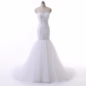 Long Wedding Dress, High Quality Mermaid Wedding Dress, Lace Bridal Dress, Tulle Wedding Dress, Sweet Heart Wedding Dress, Beading Wedding Dress, LB0343