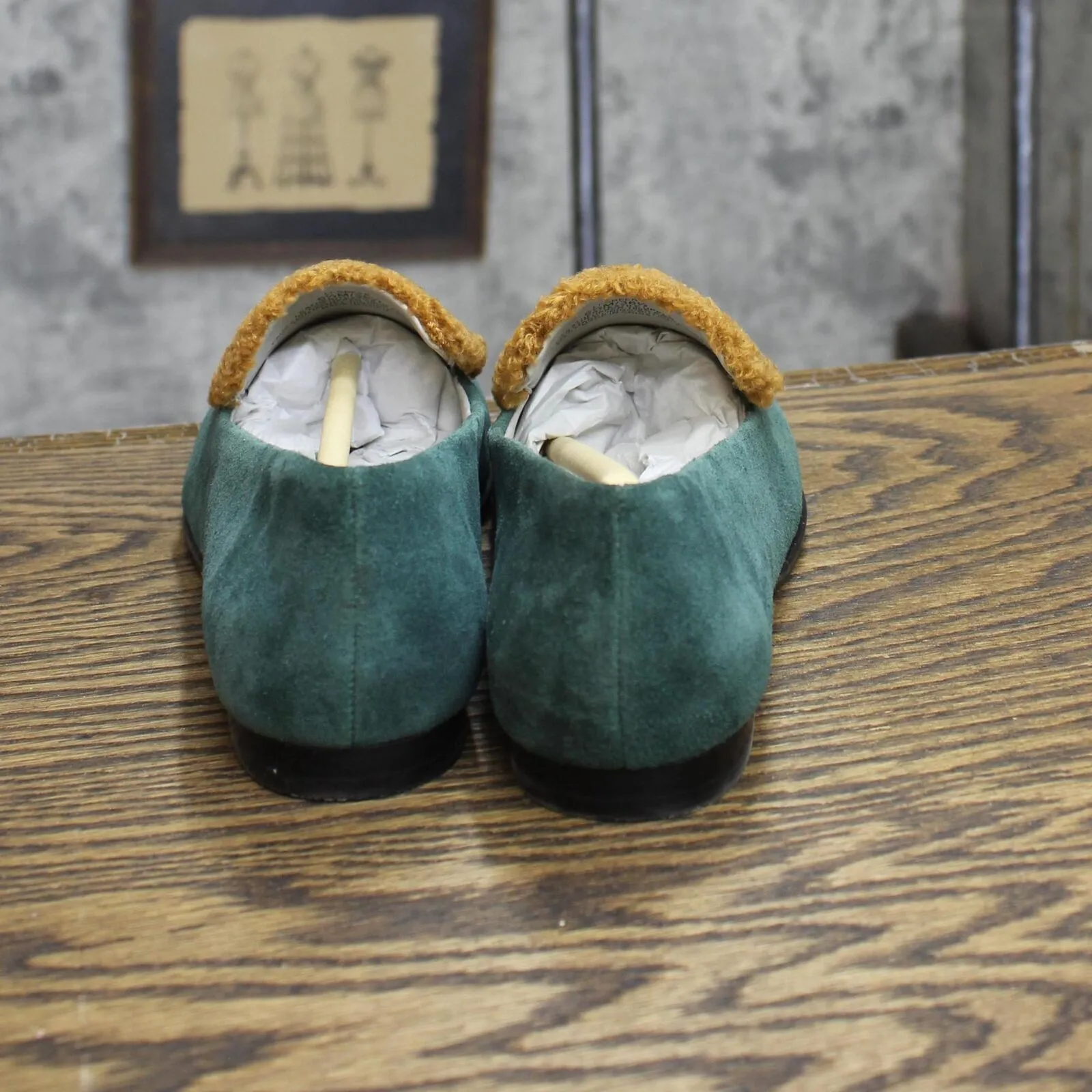 Lori Goldstein Collection Suede Fur Split Greer Loafers Green / Brown 6.5M