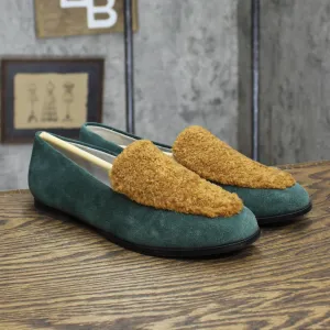 Lori Goldstein Collection Suede Fur Split Greer Loafers Green / Brown 6.5M