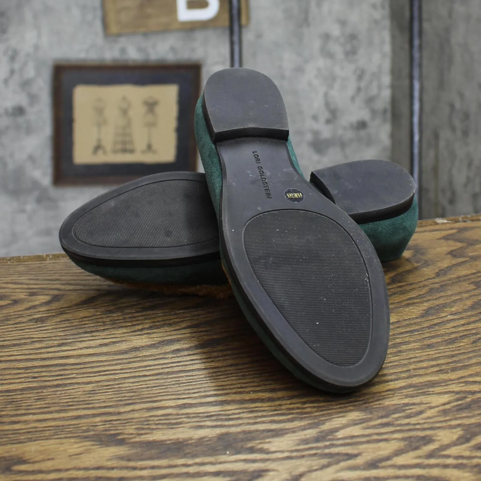 Lori Goldstein Collection Suede Fur Split Greer Loafers Green / Brown 6.5M