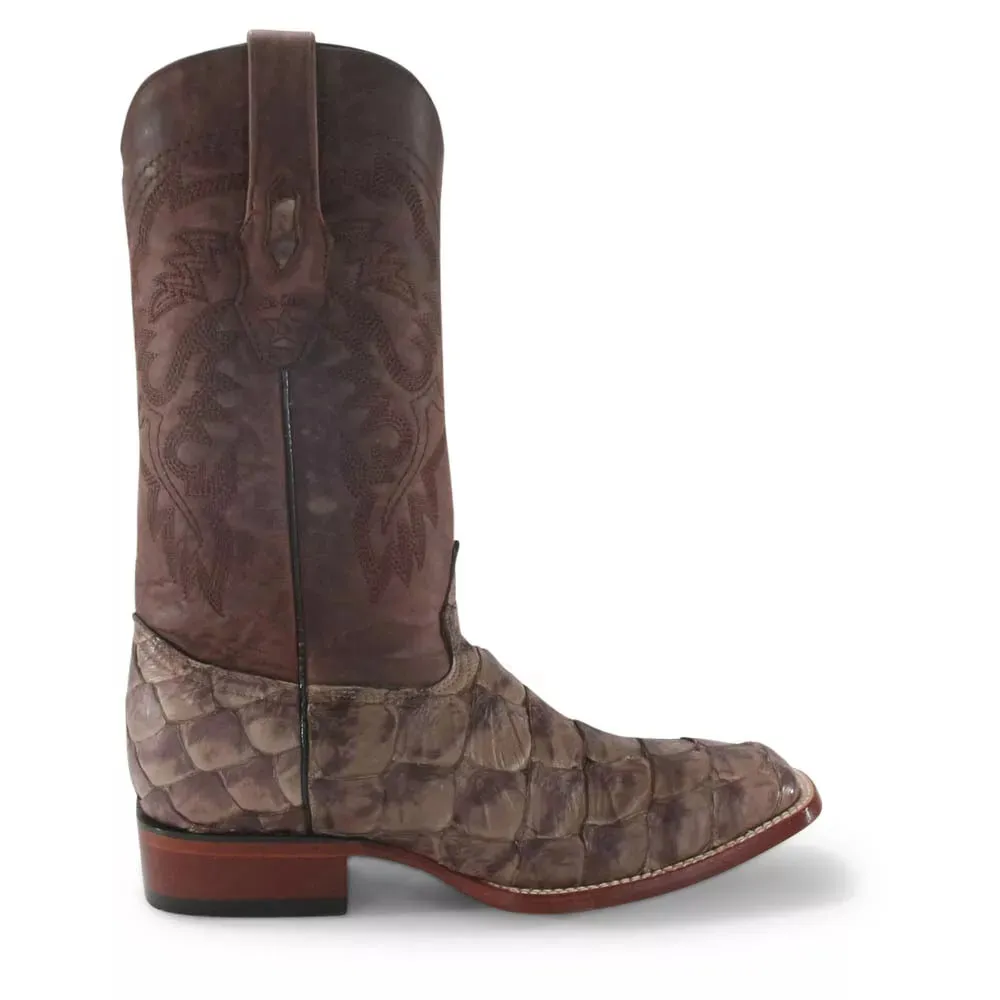 Los Altos Brown Matte Pirarucu Square Toe Boots