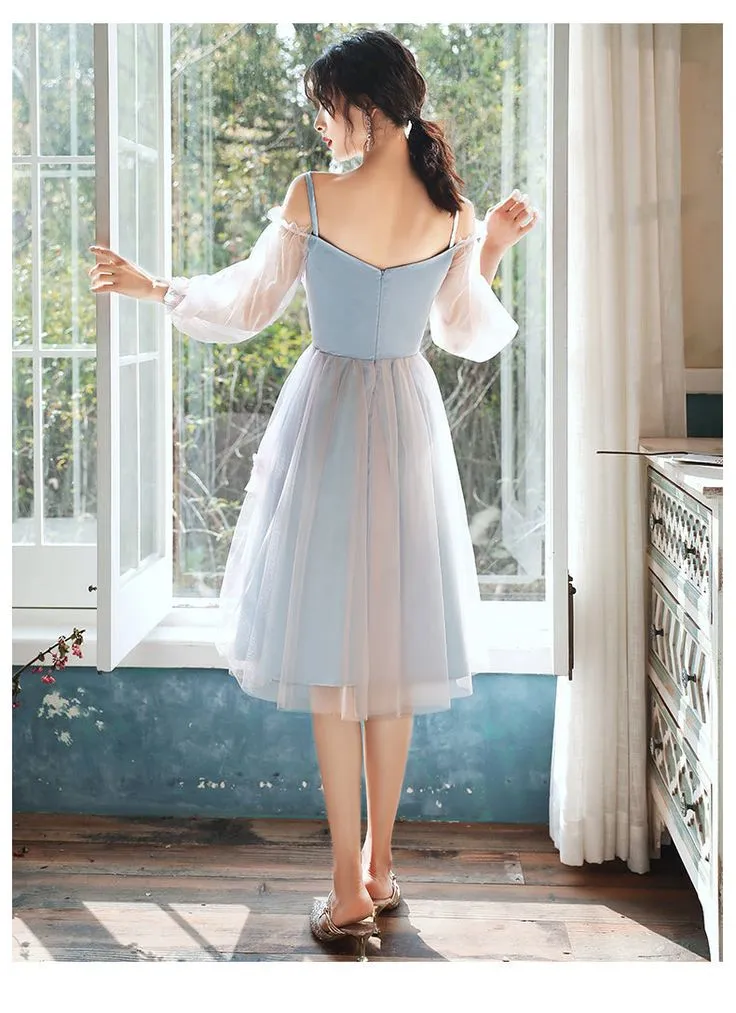 Lovely Light Blue And Pink Tea Length Graduation Dresses, Pink Short Prom Dresses        fg5972