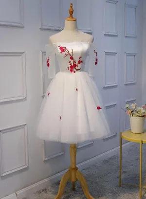 Lovely White Tulle Off Shoulder Graduation Dress, Party Dresses, Formal Dress, Prom Dress