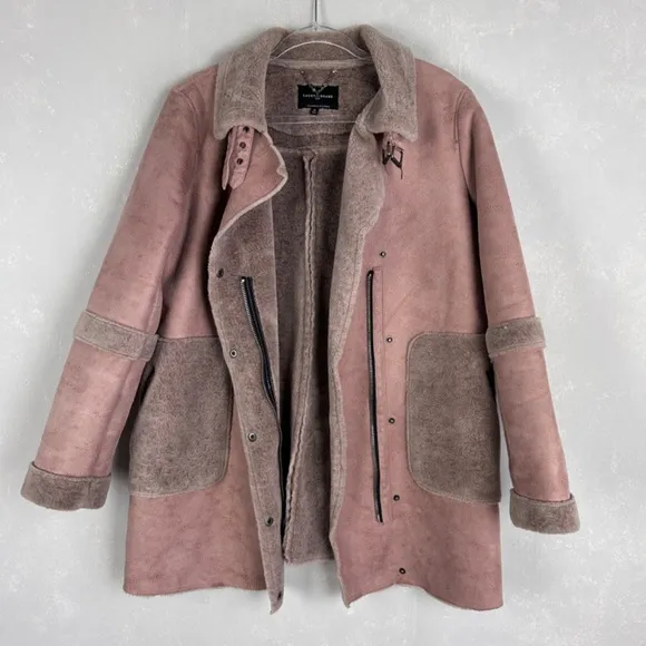 Lucky Brand women size M faux suede fur jacket mauve pink full zip mid length