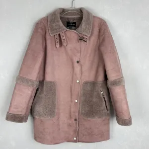 Lucky Brand women size M faux suede fur jacket mauve pink full zip mid length